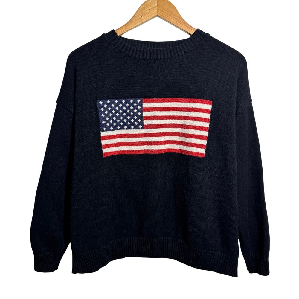 Source Unknown Navy Crewneck Sweater with American Flag Patch